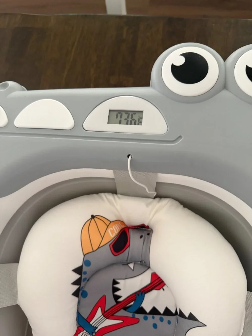 Foldable Baby Bath Tub With Dinosaur Cushion & Digital Thermometer - Gray & Whit
